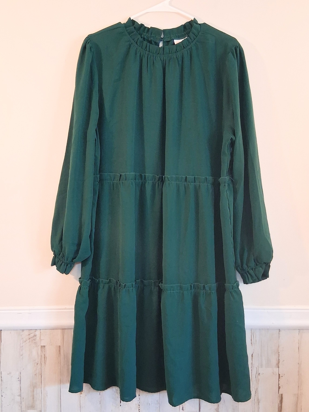 LuLaRoe Annabelle Deep Green Long Sleeve Tiered Ruffle Dress Size XL